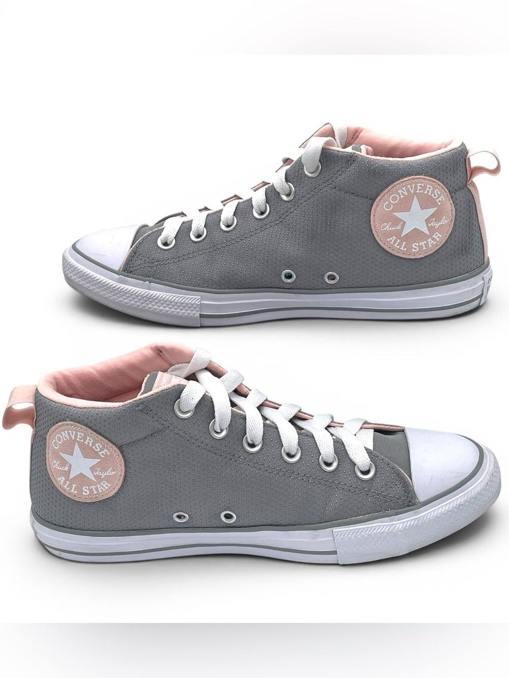 Converse Chuck Taylor All Star Mid Gray Pink Sneakers Women’s 6 Youth 6Y - Picture 2 of 10